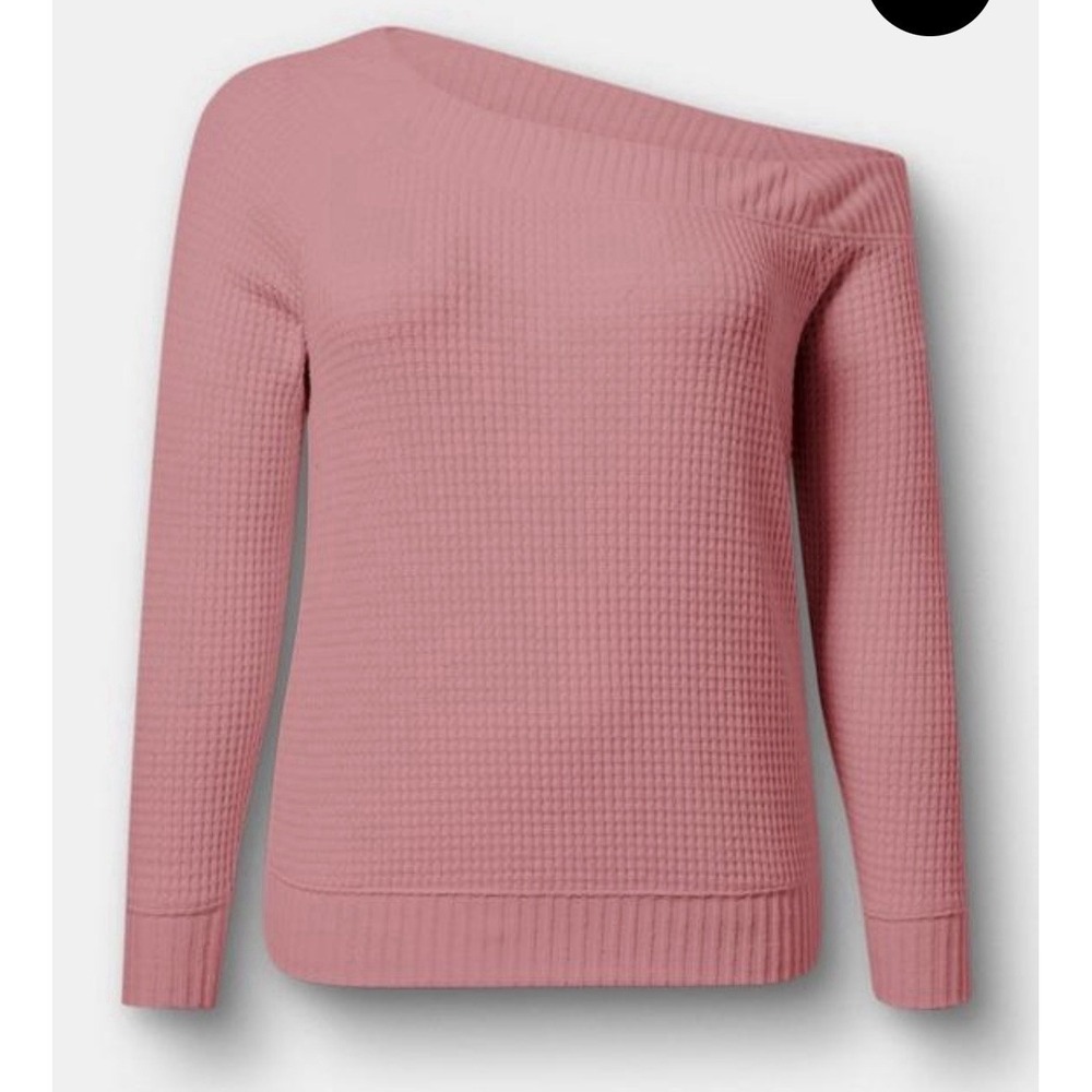 Torrid Off Shoulder Waffle Knit Sweatshirt‎ Pink Size 0  12 Plus Soft Cozy NWT